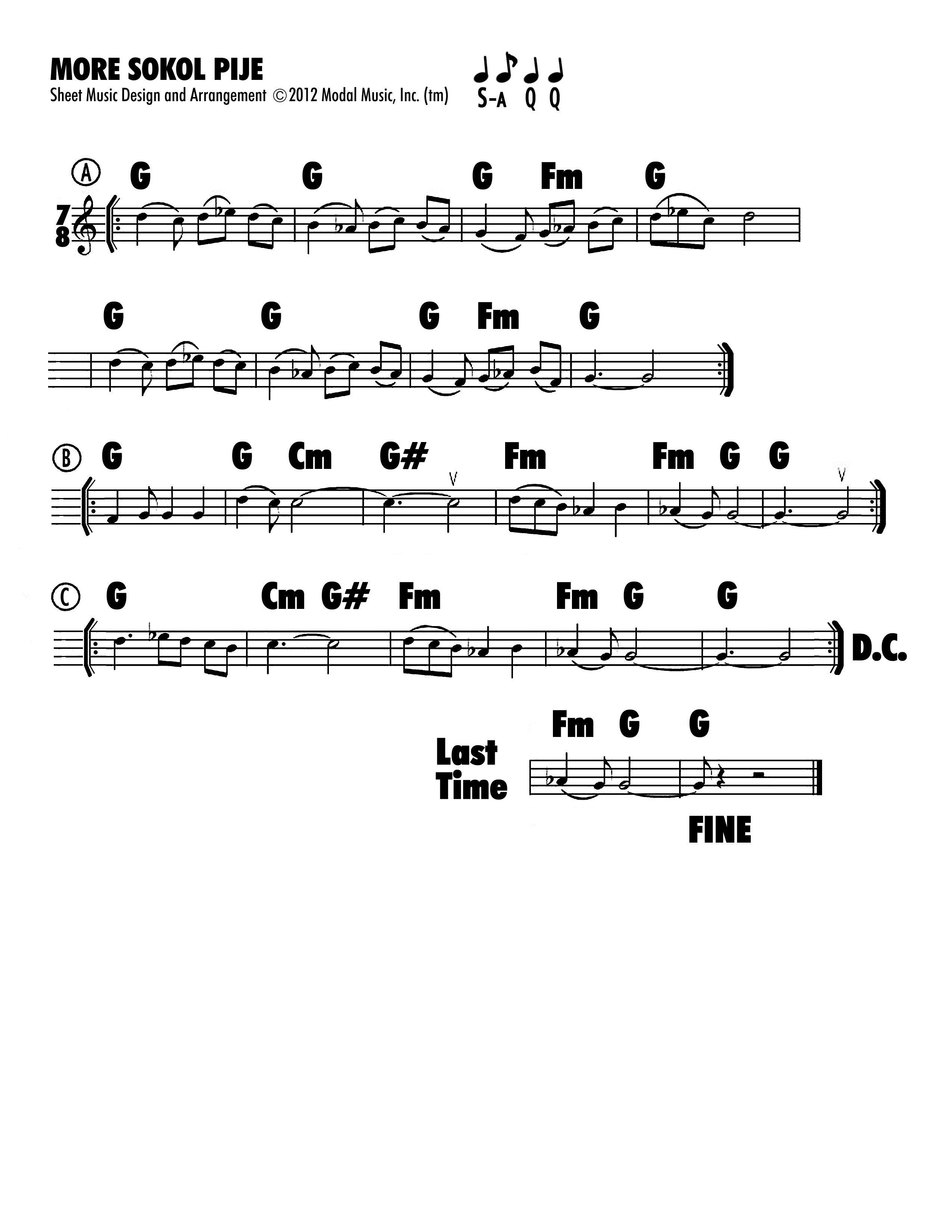 Image of sheet music of More Sokol Pije that accompanies the Jutta & the Hi-Dukes (tm) presentation at Paul Tyler’s Fiddle Club. Click on link to download.